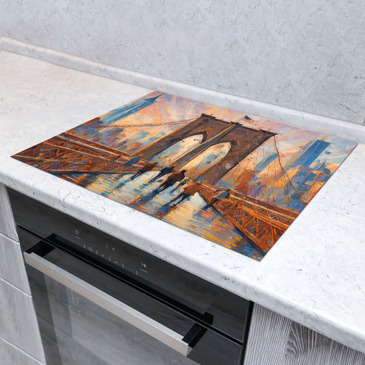 Abstrakt Brücke New York Vinyl Herdabdeckplatte Induktionsschutz für Ceranfeld & Küche Deko