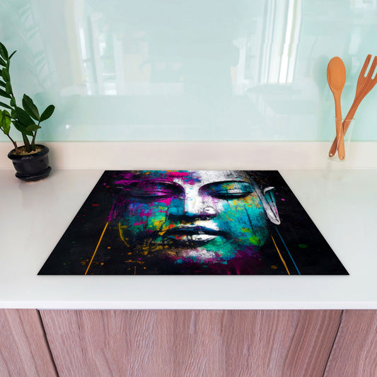 Buddha abstrakt Vinyl Herdabdeckplatte Induktionsschutz für Ceranfeld & Küche Deko