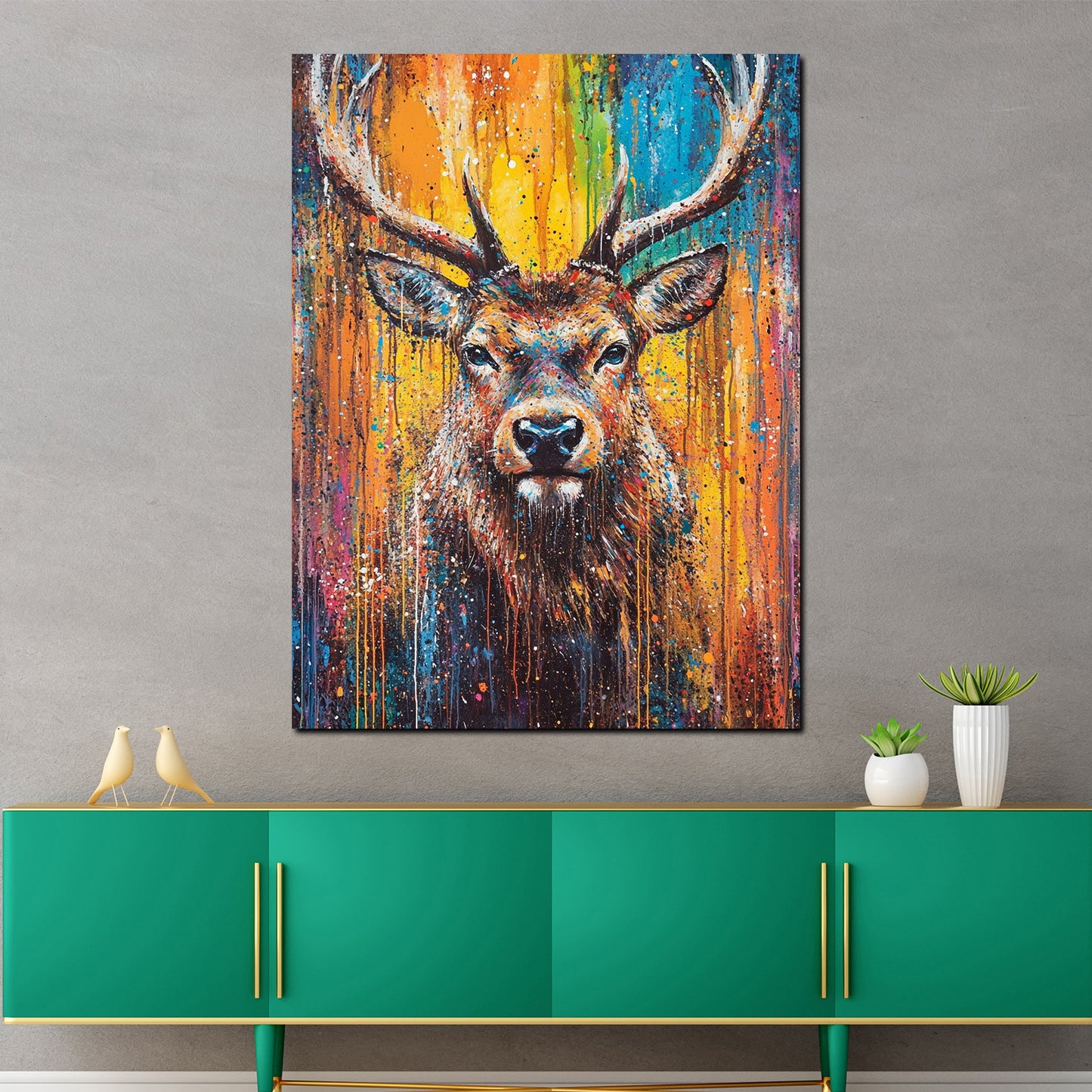Hirsch Pop Art Bunt Wildtier Wandbild
