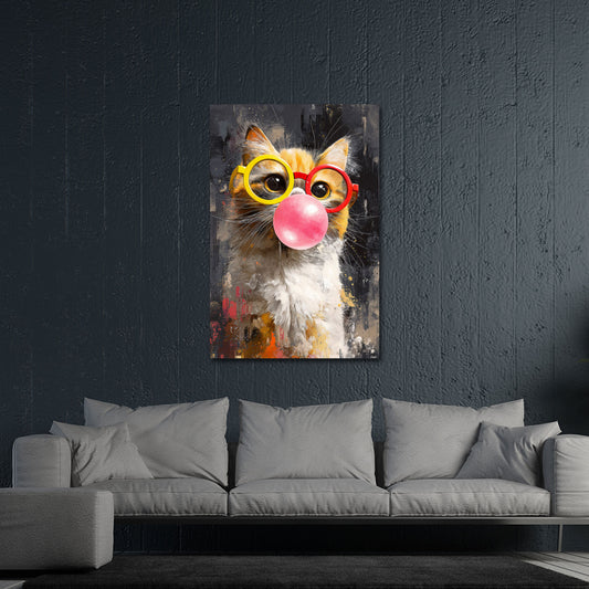 Katze Brille Kaugummi Pop Art Tierporträt Wandbild