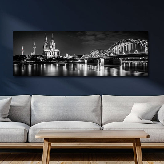 Köln bei Nacht mit Dom und Brücke am Rhein Panorama Wandbild