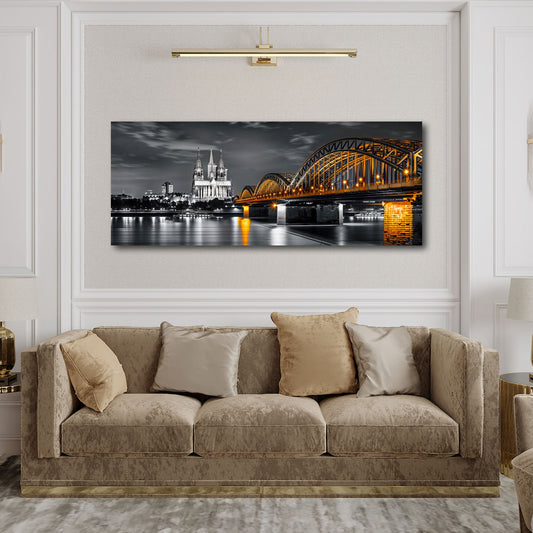 Kölner Dom mit goldener Brücke im Colorkey Panorama Wandbild