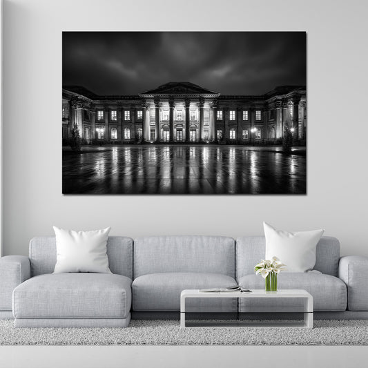 Kurhaus Wiesbaden schwarz weiß Architektur bei Nacht Wandbild