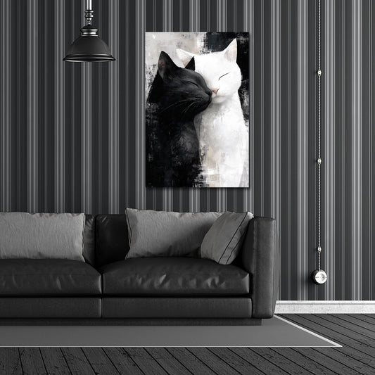 Kuschelnde Katzen schwarz weiß Wandbild