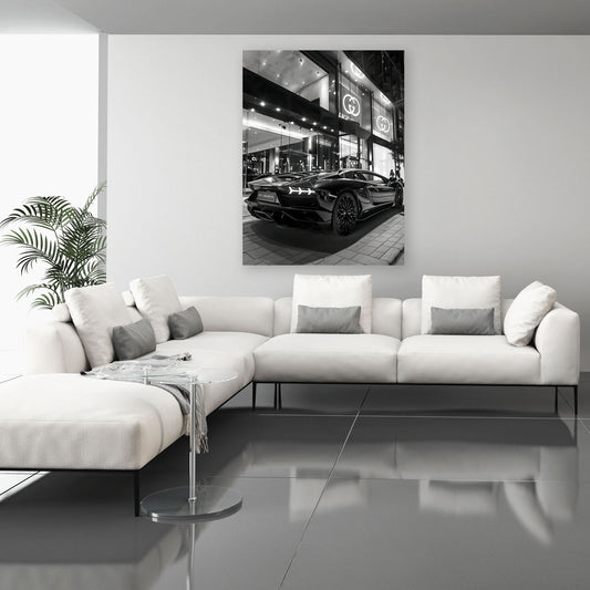 Lamborghini Sportwagen schwarz weiß Luxus Store Wandbild