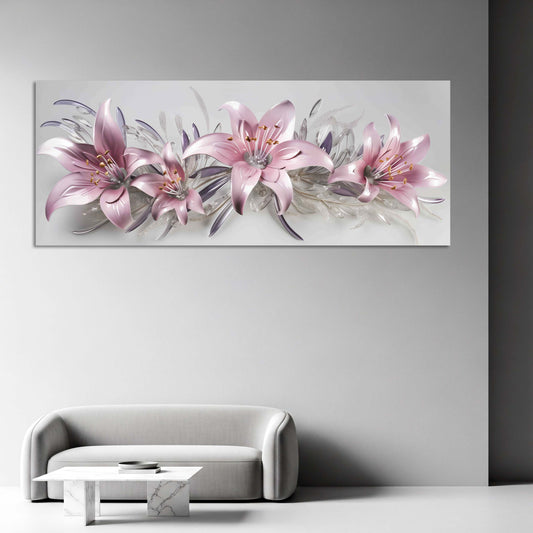 Lilien Rosa Blüten 3D Glas Effekt Wandbild