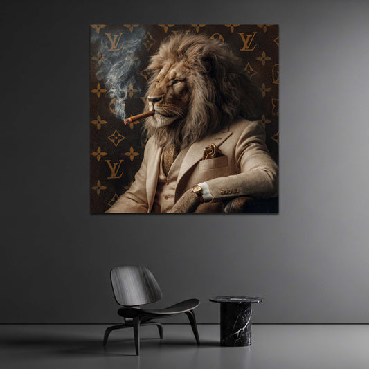 Löwe im Luxusanzug mit Zigarre und Uhr Porträt Wandbild