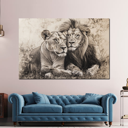 Löwenpaar Tiermotiv schwarz weiß Natur Wandbild