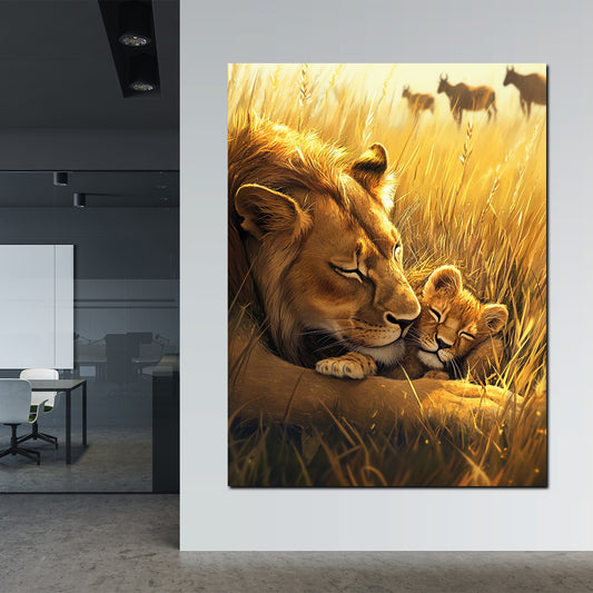 Löwin und Baby Tiermotiv afrikanische Savanne Wandbild