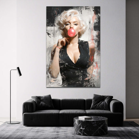 Marilyn mit Kaugummiblase und roten Akzenten Wandbild