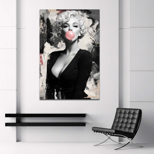 Marilyn pinke Blase auf abstraktem Grunge Wandbild