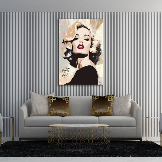 Marilyn Beautiful Retro Stil Schwarz Beige Wandbild