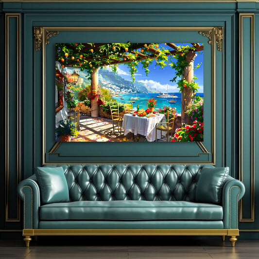 Mediterrane Terrasse Meerblick Italien Wandbild