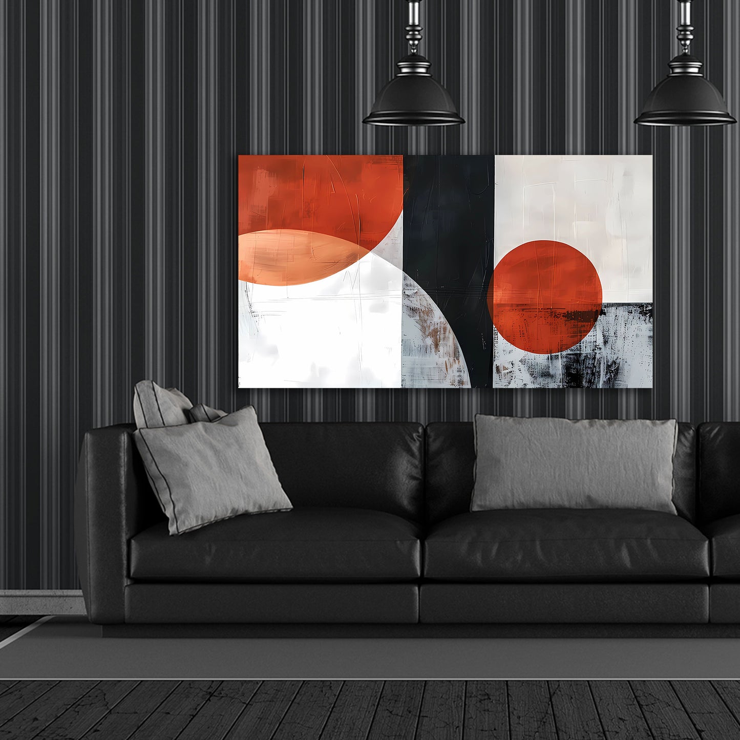 Abstrakt Kreiskomposition Rot Schwarz Beige Wandbild