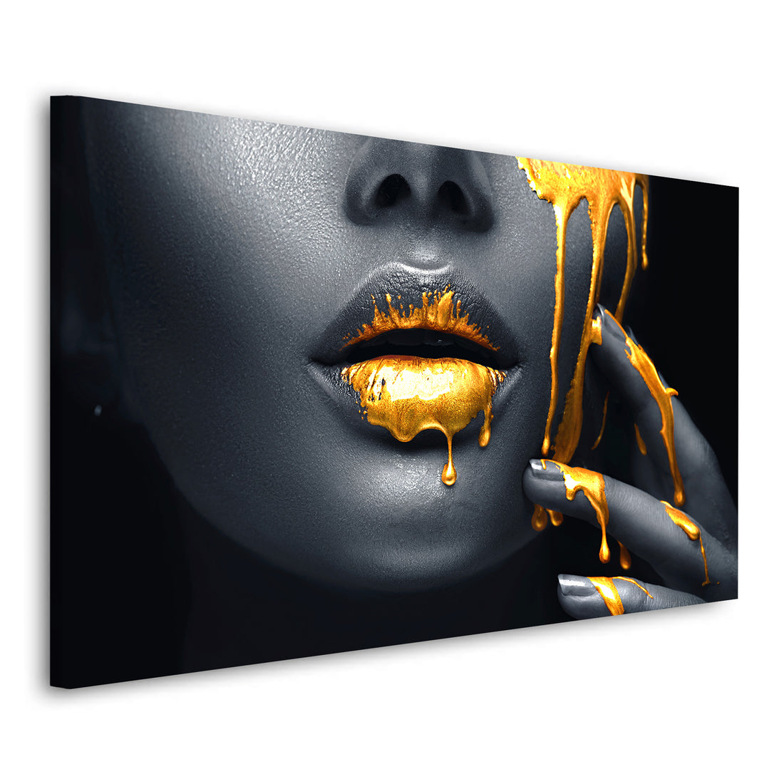 Wandbild Women Abstract Gold Lips