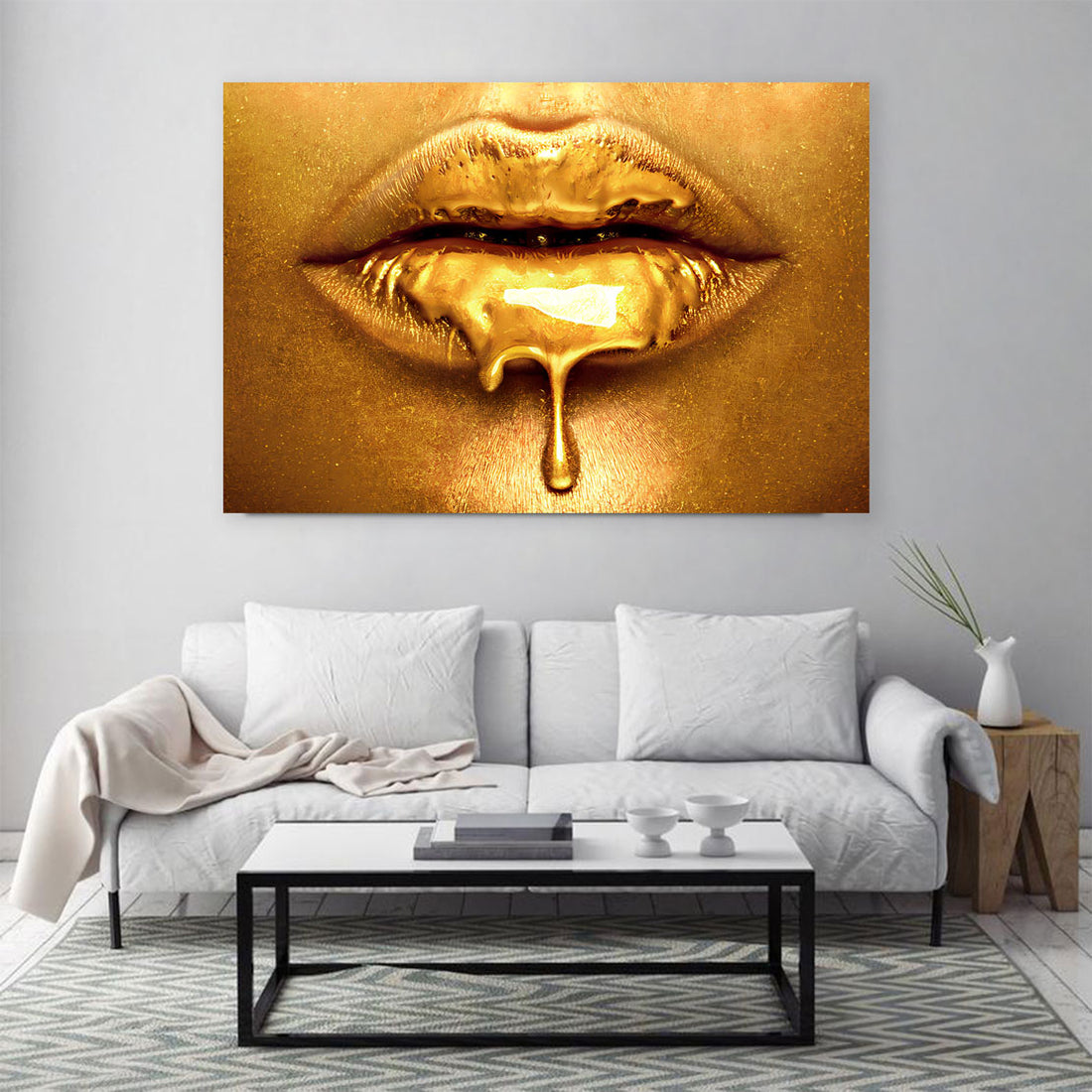 Wandbild Lippen Gold Style