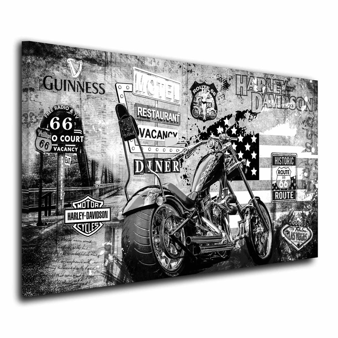 Wandbild Motorrad Custom Bike Chopper Historic Route 66 Black &amp; White