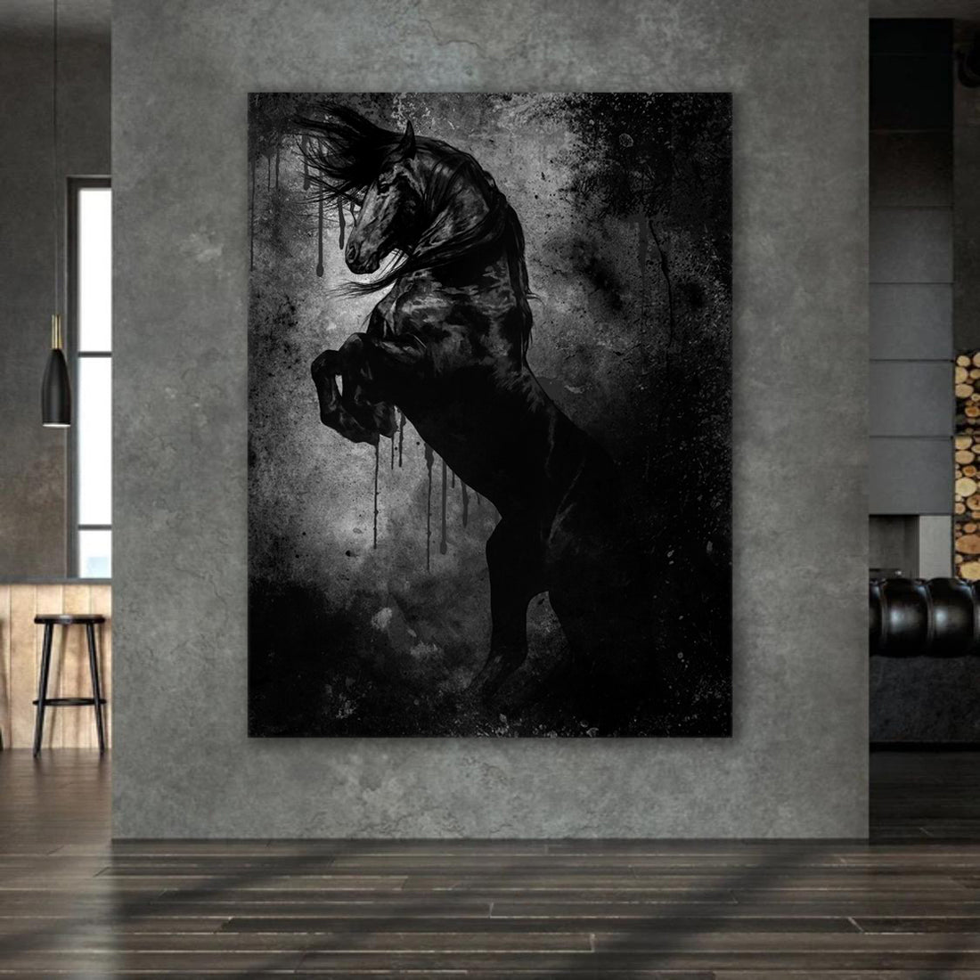Wandbild schwarzes Pferd Black Style