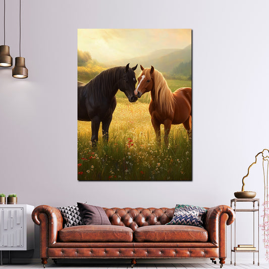 Pferde im Sonnenuntergang Landschaft Wandbild