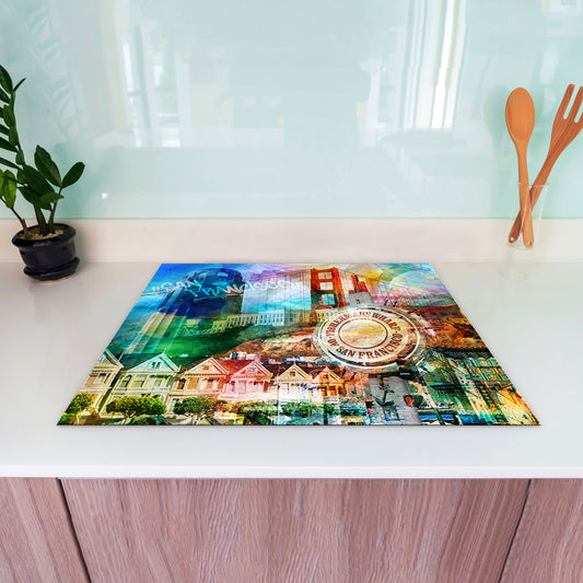 San Francisco Pop Art Herdabdeckplatte Induktionsschutz für Ceranfeld & Küche Deko