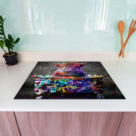 Stier in Badewanne Graffiti Herdabdeckplatte Induktionsschutz für Ceranfeld & Küche Deko