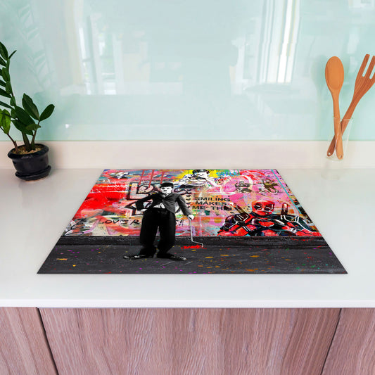 Street Art Charlie & Albert Herdabdeckplatte Induktionsschutz für Ceranfeld & Küche Deko