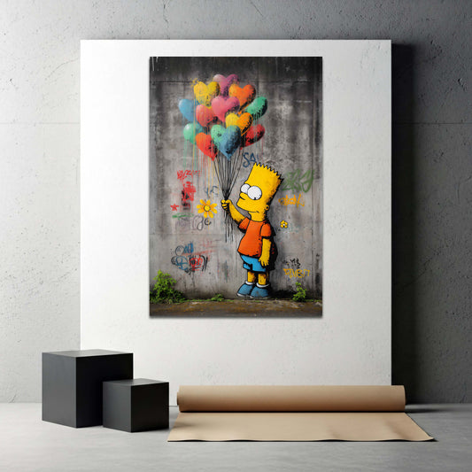 Street Art Bart Comic Junge Herzballons Graffiti Wandbild