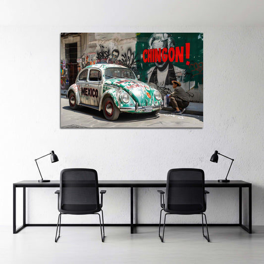 Street Art VW Käfer Mexiko Graffiti Auto Wandbild