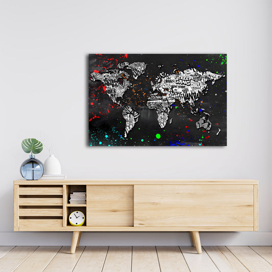 Street Art Weltkarte Graffiti schwarz weiß Wandbild