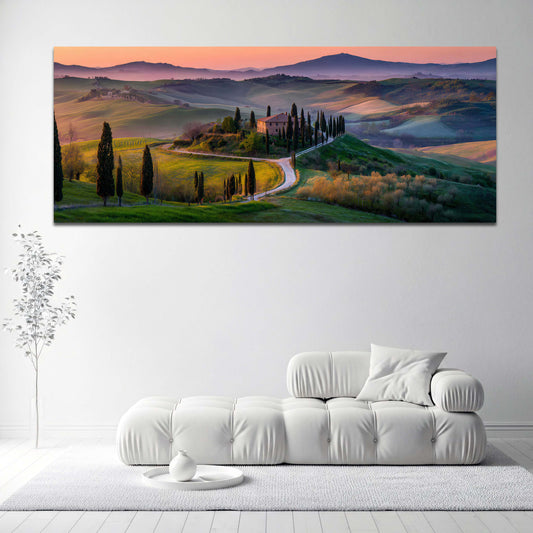 Toskana Landschaft im Abendlicht Panorama Wandbild