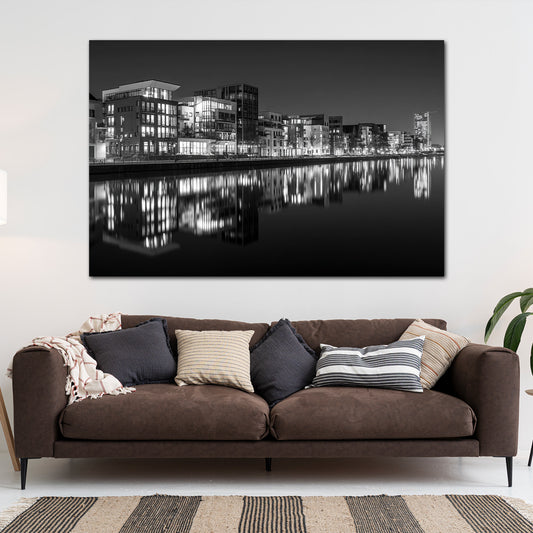 Weser Bremen schwarz weiß Nachtspiegelung Wandbild