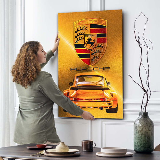 Auto Sportwagen Porsche premium Gold Edition Wandbild Leinwandbild