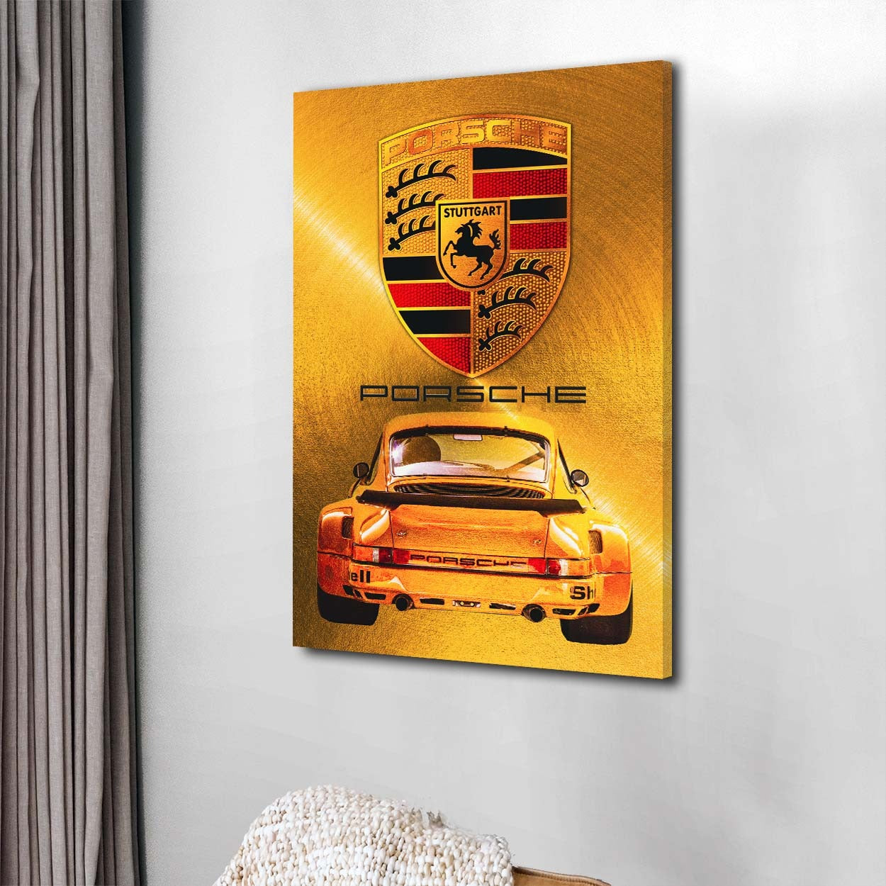 Auto Sportwagen Porsche premium Gold Edition Wandbild Leinwandbild