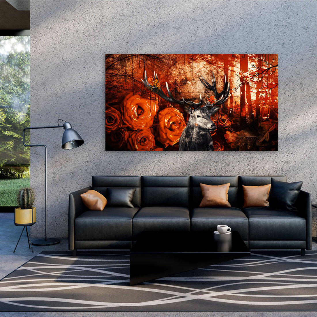 Wandbild Hirsch Orange Style abstrakt
