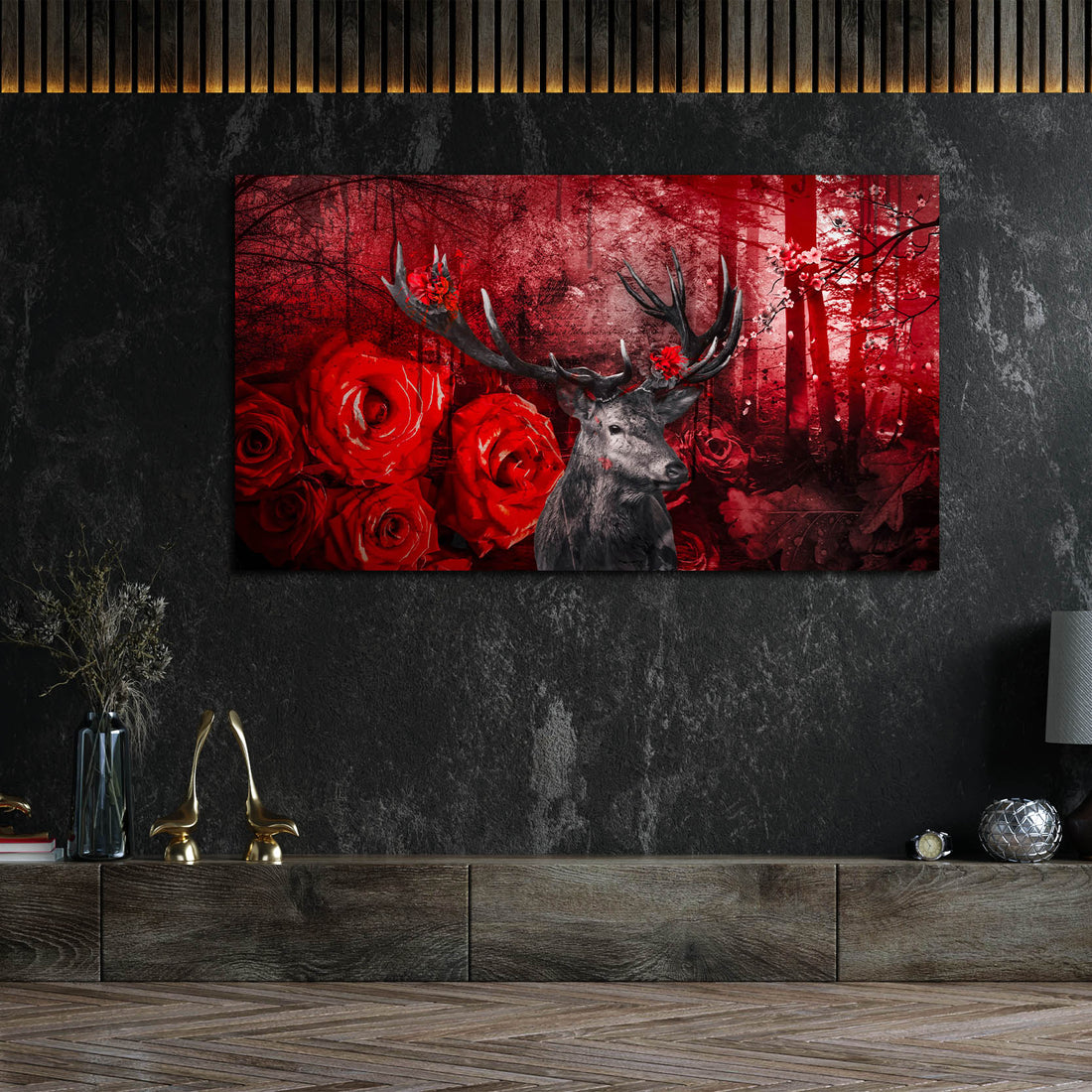 Wandbild Hirsch Red Style abstrakt