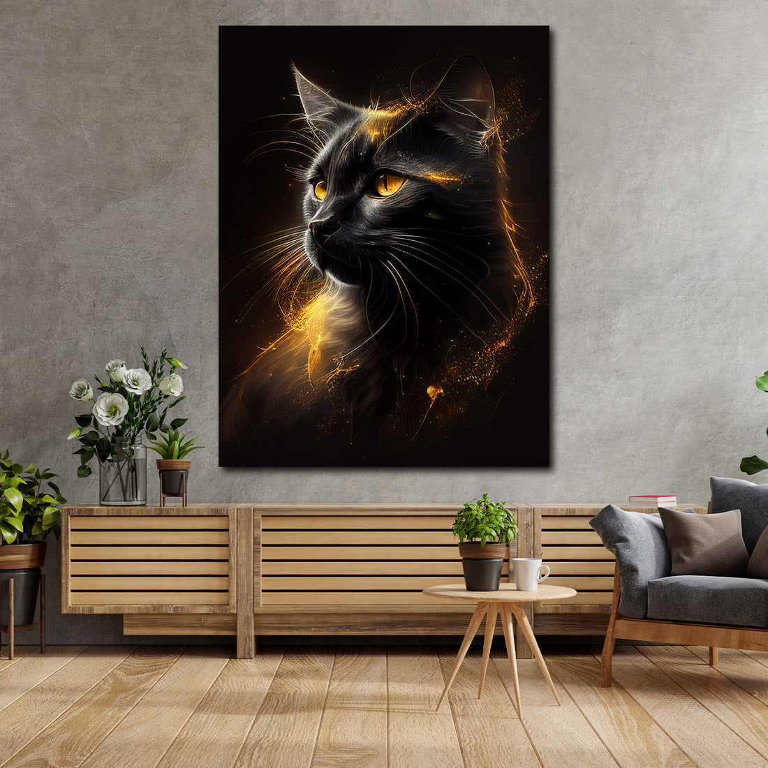 Wandbild Katze Gold Style