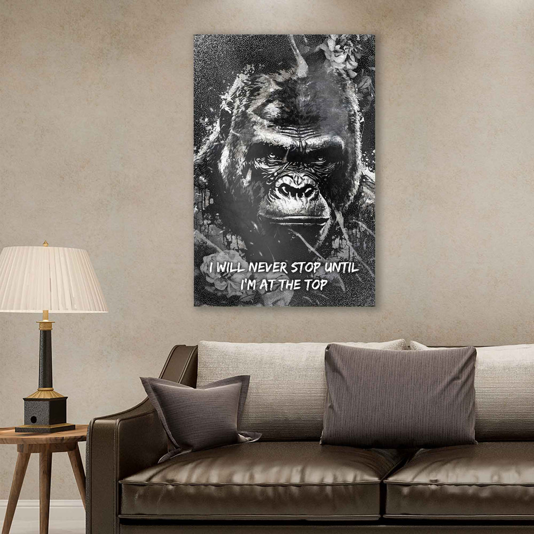 Wandbild Motivation Gorilla Never Stop