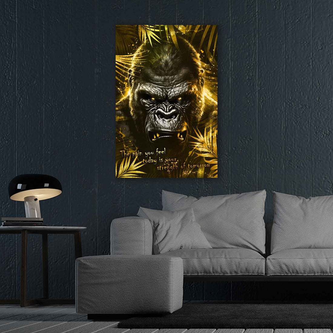 Wandbild Motivation Gorilla Gold Style