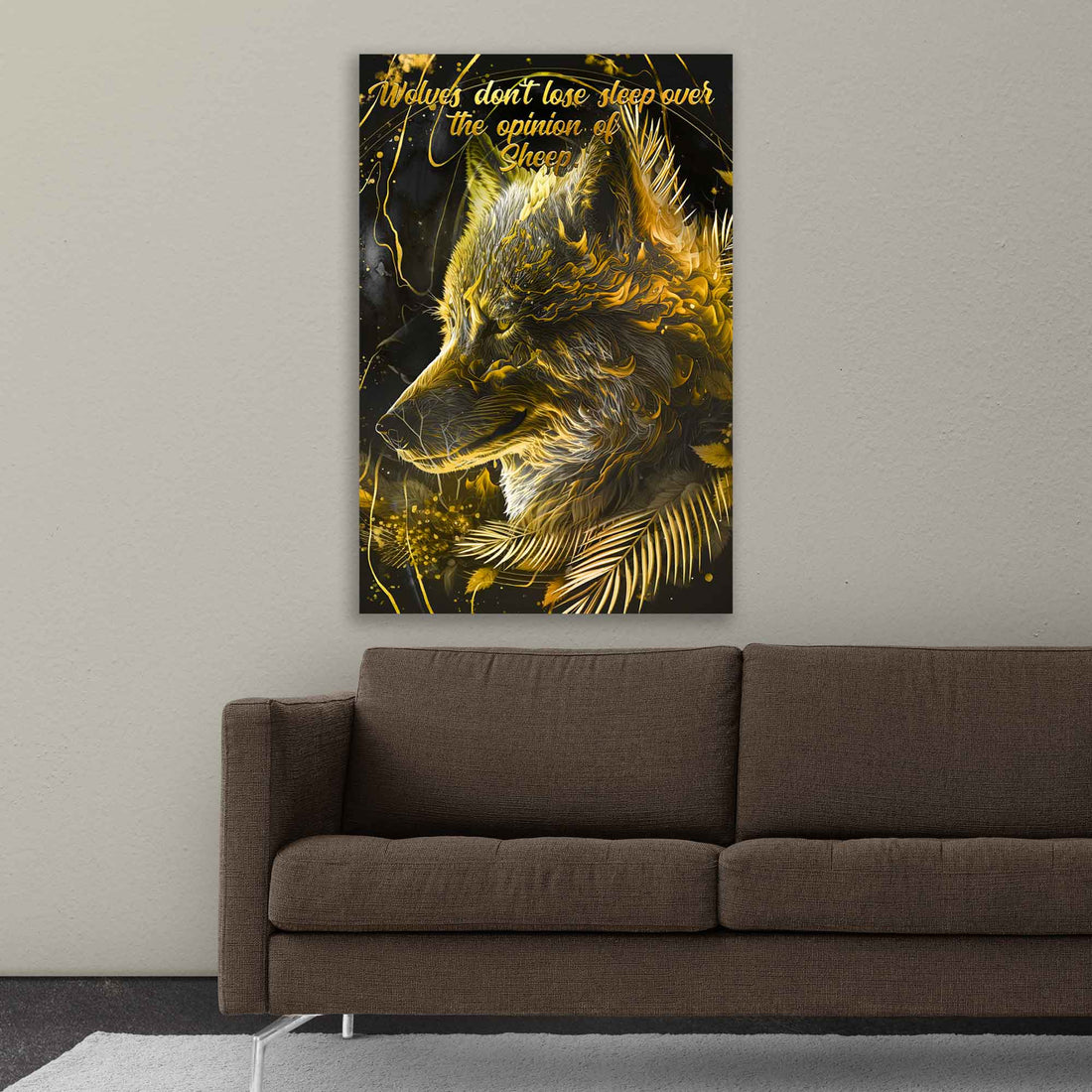 Wandbild Motivation Wolf Gold Style