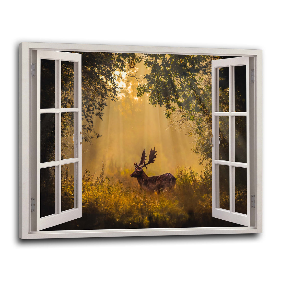 Wandbild Natur Hirsche, Sicht aus dem Fenster