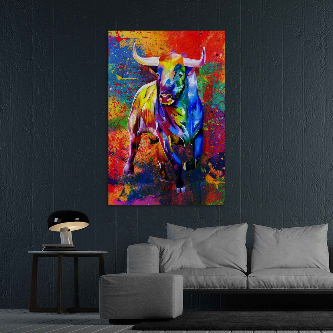 Wandbild Stier Pop Art Bull Colour Style, Tiere, abstrakt