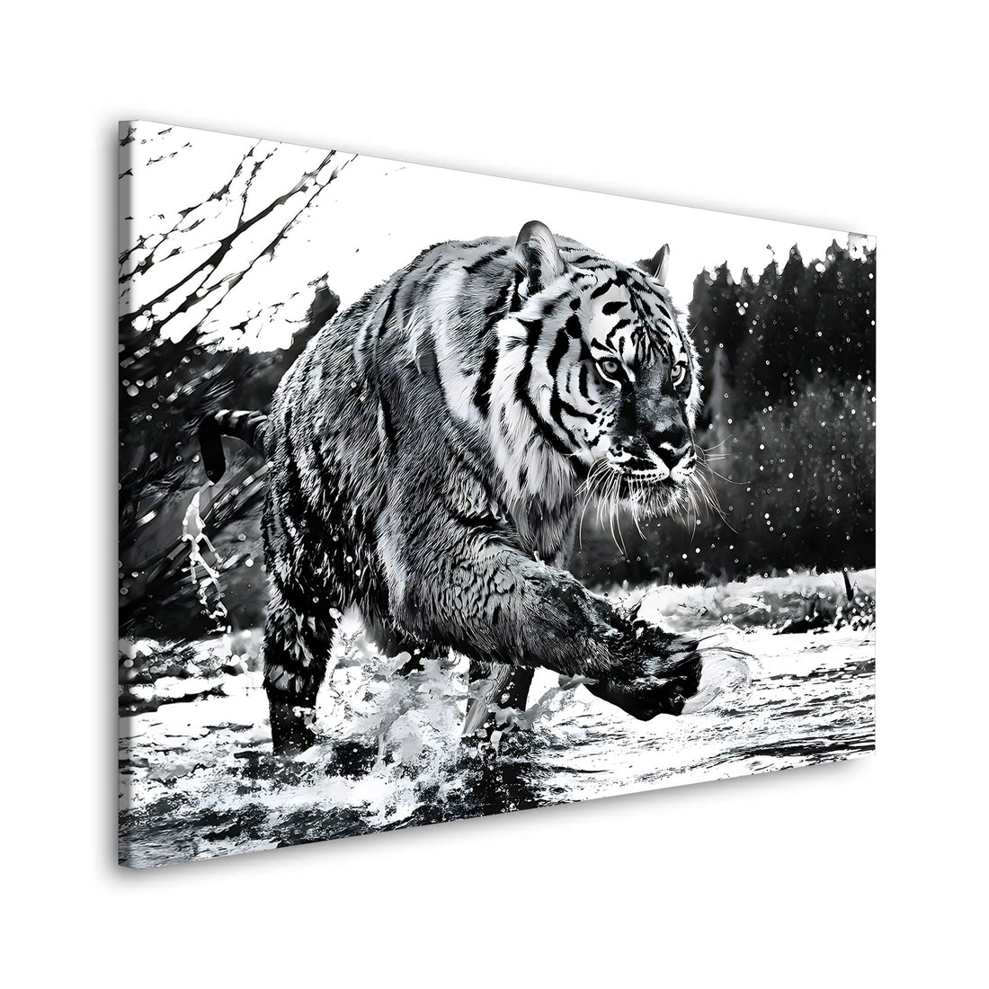 Wandbild Tiger im Wasser, schwarz weiß