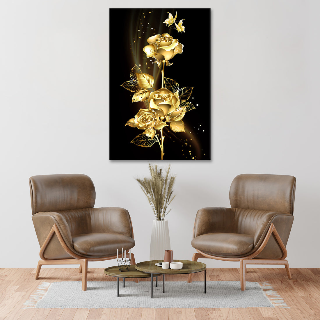 Wandbild abstrakt Blumen Golden Roses, Natur