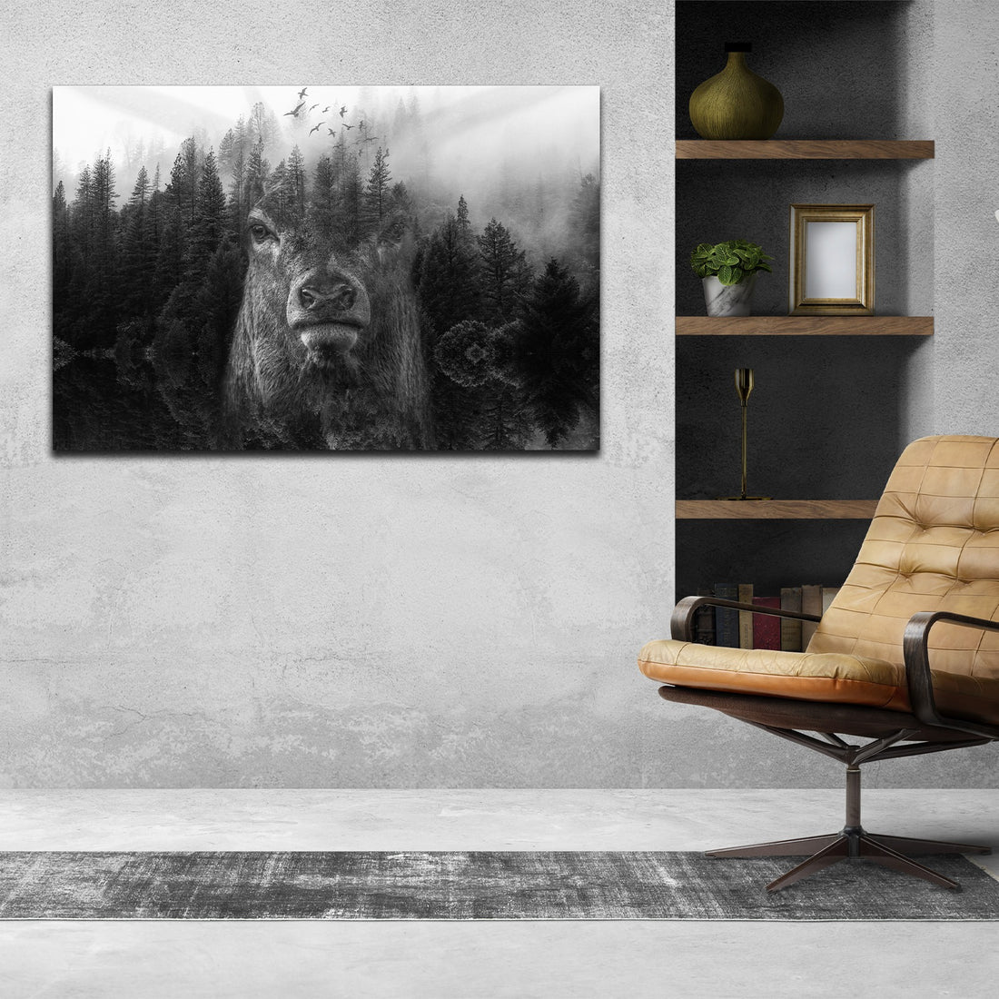 Wandbild abstrakt mit Hirsch und Natur
