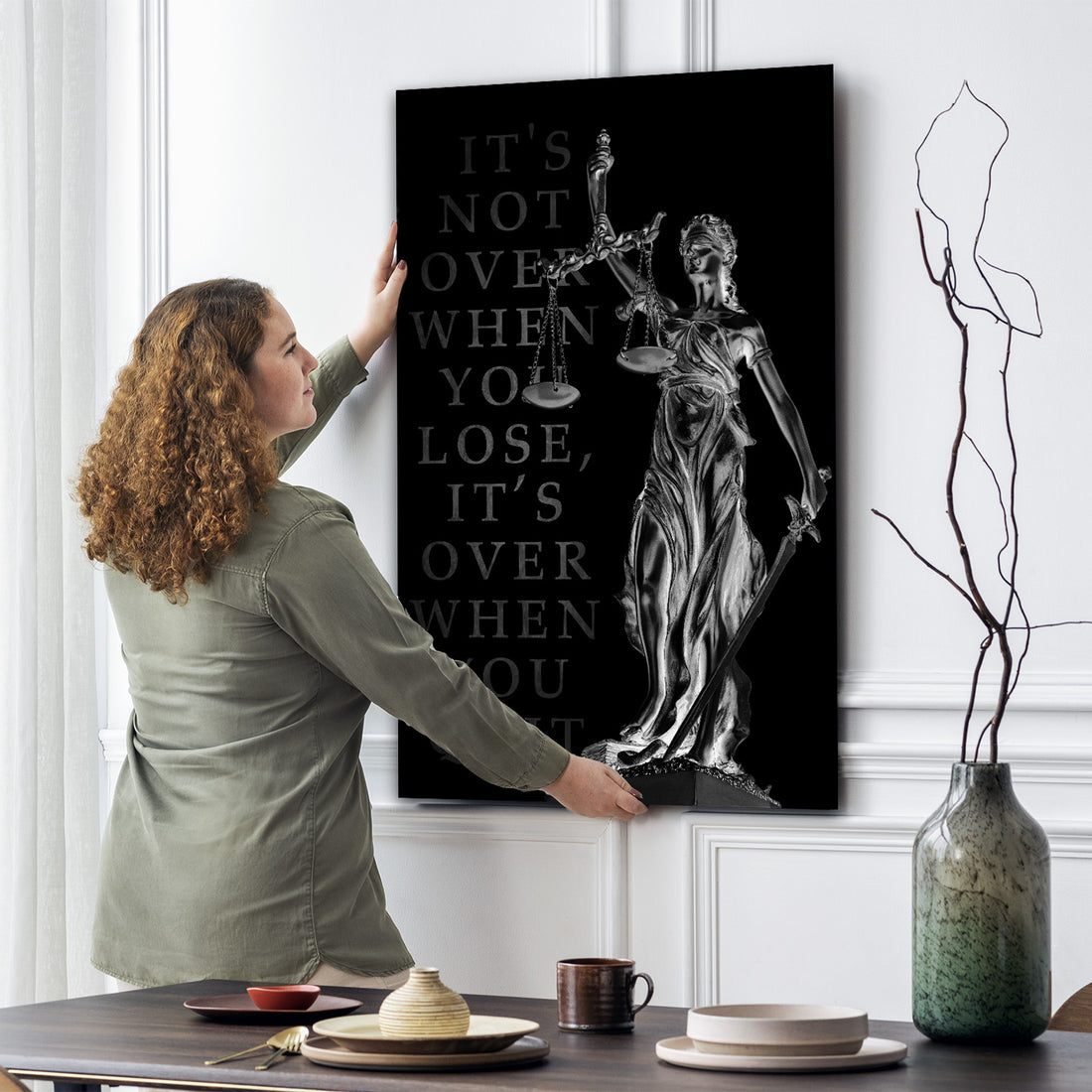 Wandbild modern Justitia It Is Not Over When You Lose, It Is Over When You Quit Silver Edition