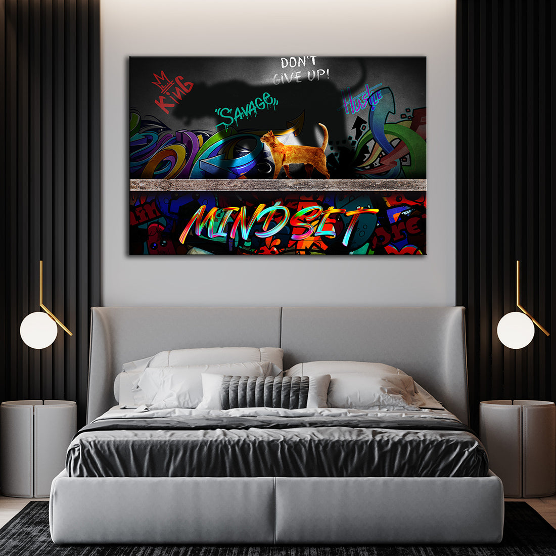 Wandbild Katze Motivation Pop Art Kunstwerk, Mindset &amp; Erfolg