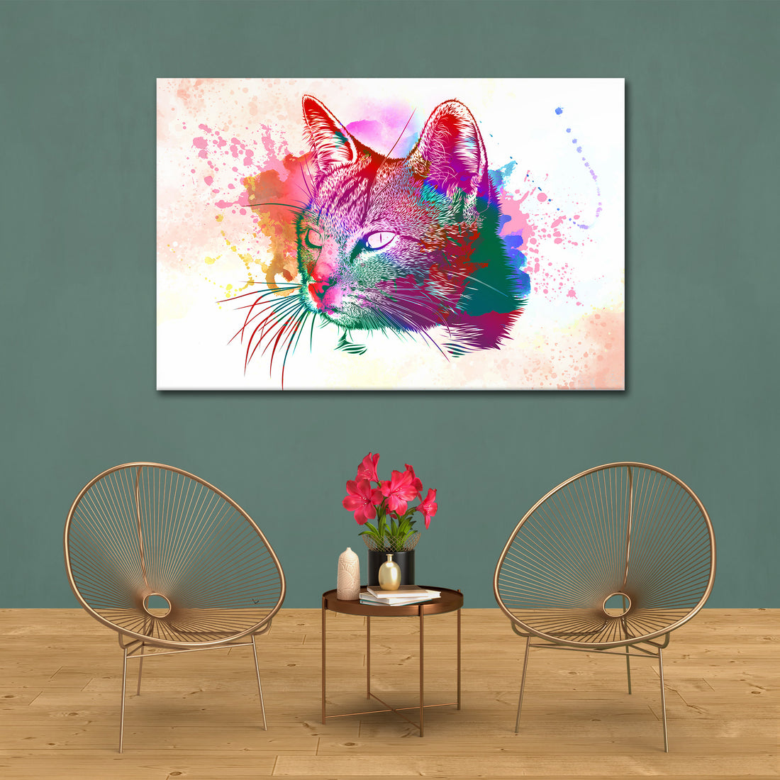 Wandbild Katze Watercolor Abstract Style, Tiere