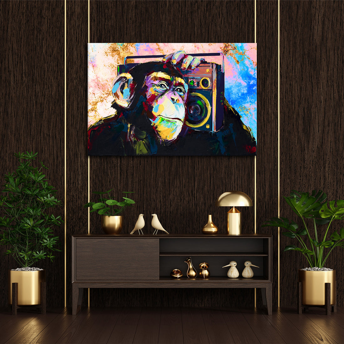Wandbild Pop Art Monkey Affe mit Radio
