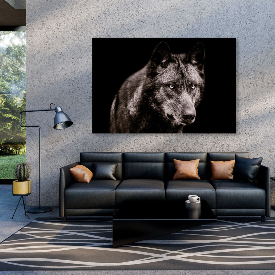 Wandbild Wolf schwarz weiß Black Style, Wolfsrudel Anführer