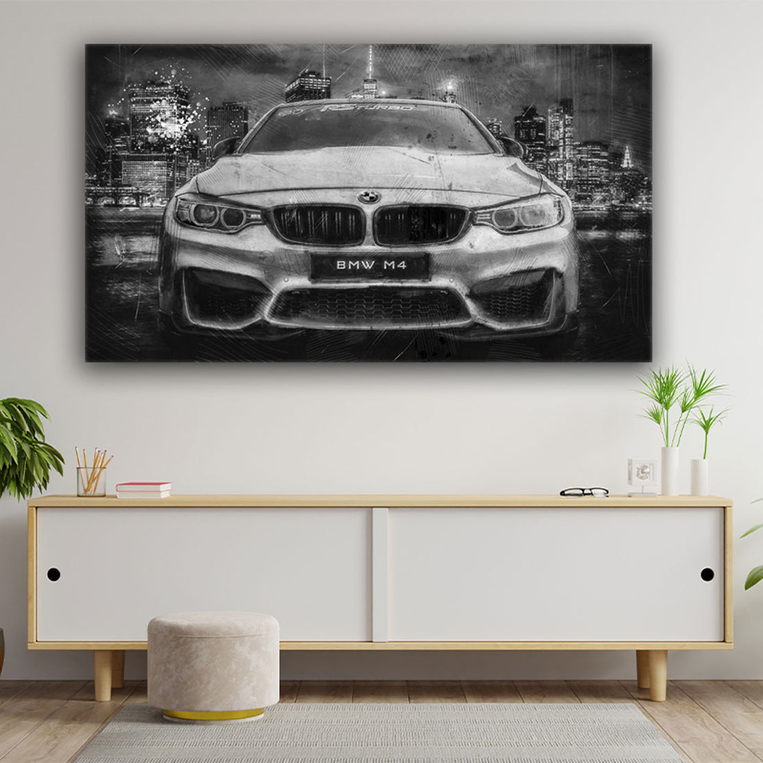 Wandbild Leinwand Sportwagen BMW M4 Abstract Black &amp; White Auto